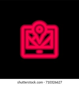 Gps red glowing neon ui ux icon. Glowing sign logo vector