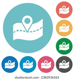 GPS road location flat white icons on round color backgrounds