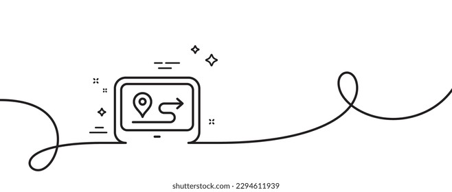 GPS route line icon. Continuous one line with curl. Road path sign. Journey map device symbol. Gps single outline ribbon. Loop curve pattern. Vector