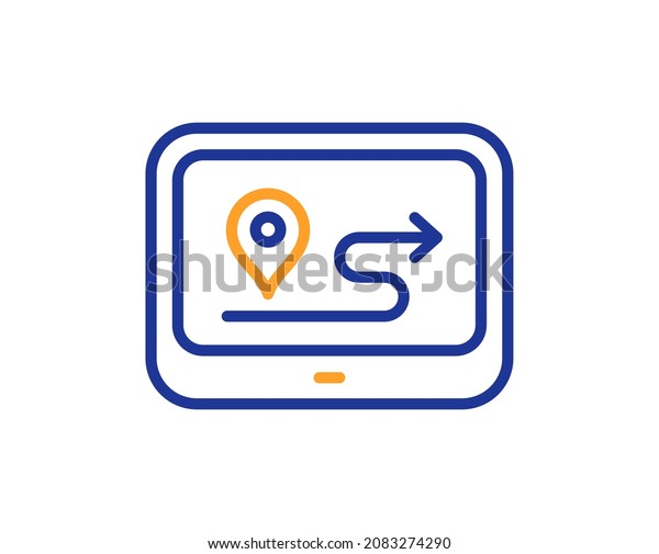 GPS route line icon. Road path sign.\
Journey map device symbol. Colorful thin line outline concept.\
Linear style gps icon. Editable stroke.\
Vector