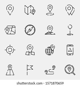 GPS, route, maps, location icon set. simple direction, pin cutted line icon sign concept. 