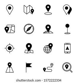 GPS, route, maps, location icon set. simple direction, pin solid outline icon sign concept. 