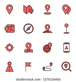 GPS, route, maps, location icon set. simple direction, pin colored outline icon sign concept. 