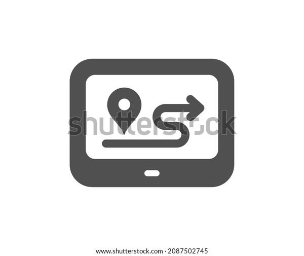 GPS route quality icon. Road path sign. Journey\
map device symbol. Classic flat style. Quality design element.\
Simple gps icon. Vector