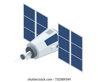 GPS satellite. Flat 3d vector isometric illustration. Wireless satellite technology. World global net.