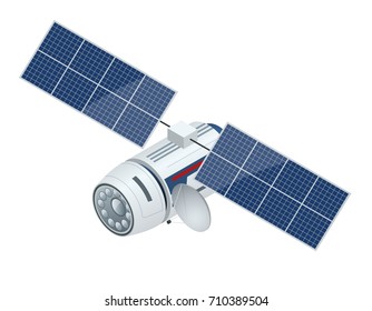 GPS satellite. Flat vector isometric illustration. Wireless satellite technology. World global net.