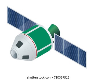 GPS satellite. Flat vector isometric illustration. Wireless satellite technology. World global net.