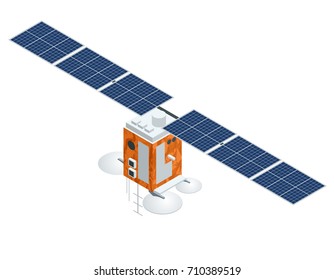 GPS satellite. Flat vector isometric illustration. Wireless satellite technology. World global net.