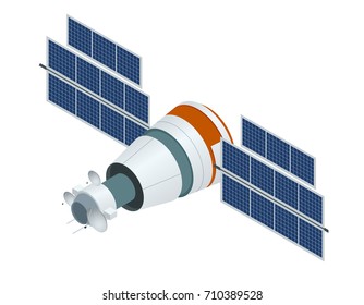 GPS satellite. Flat vector isometric illustration. Wireless satellite technology. World global net.