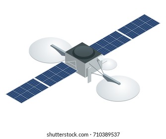 GPS satellite. Flat vector isometric illustration. Wireless satellite technology. World global net.