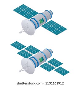 GPS satellite isometric illustration. Wireless satellite technology. Vector illustration