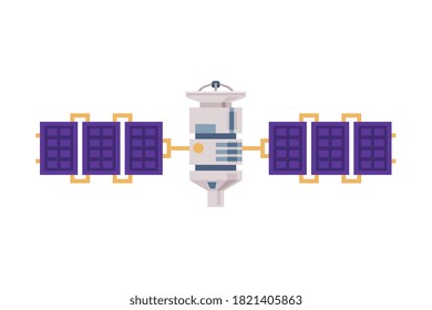 GPS Satellite, Modern Technologies for TV and Radio Broadcasting, World Global Net Flat Style Vector Illustration