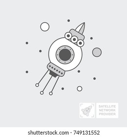 GPS satellite for navigation. ship is in orbit of the ground for tv signal transmission.  Wireless technology. World global net, Web. Flat vector icon, illustration