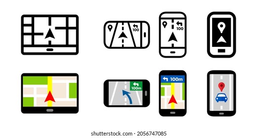 GPS satellite navigation system on screen vector icon set illustration