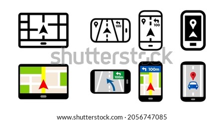 GPS satellite navigation system on screen vector icon set illustration