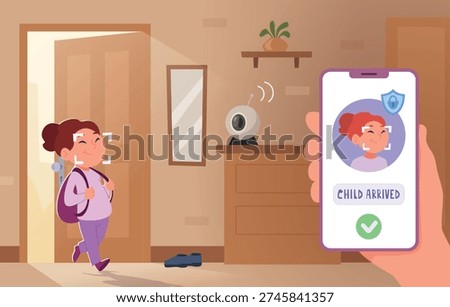GPS security. Parents controlling geolocation self kids exact vector cartoon background