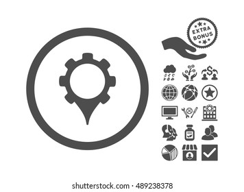 GPS Settings icon with bonus design elements. Vector illustration style is flat iconic symbols, gray color, white background.