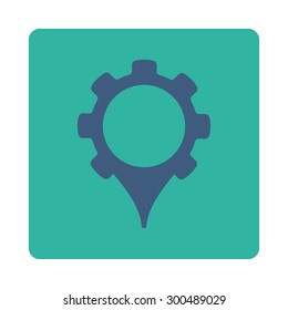 GPS settings icon. This flat rounded square button uses cobalt and cyan colors and isolated on a white background.