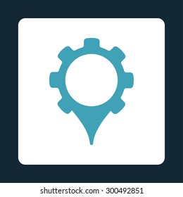 GPS settings icon. This flat rounded square button uses blue and white colors and isolated on a dark blue background.