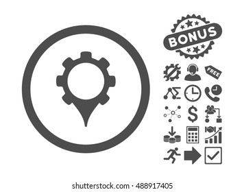 GPS Settings pictograph with bonus icon set. Vector illustration style is flat iconic symbols, gray color, white background.