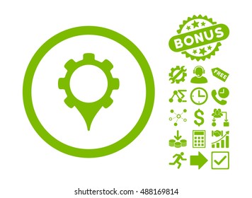 GPS Settings pictograph with bonus pictogram. Vector illustration style is flat iconic symbols, eco green color, white background.