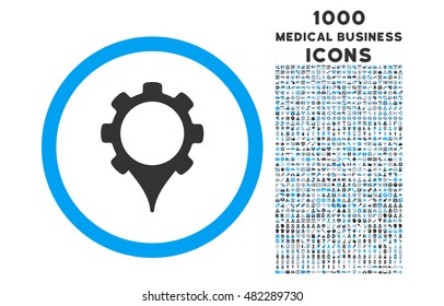 GPS Settings rounded vector bicolor icon with 1000 medical business icons. Set style is flat pictograms, blue and gray colors, white background.