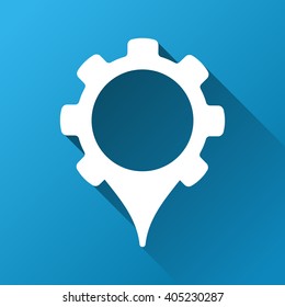 GPS Settings vector toolbar icon for software design. Style is a white symbol on a square blue background with gradient long shadow.
