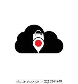 Gps shopping bag cloud shape concept logo design icon vector. Map Pin Location with Shopping Bag Logo Design.