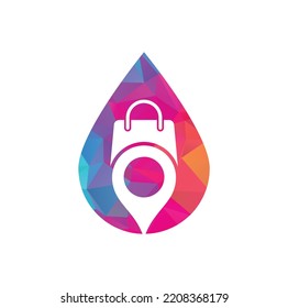 Gps shopping bag drop shape concept logo design icon vector. Map Pin Location with Shopping Bag Logo Design.