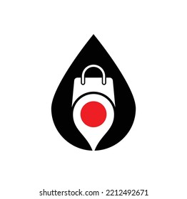 Gps Shopping Bag Drop Shape Concept Logo Design Icon Vector. Map Pin Location With Shopping Bag Logo Design.