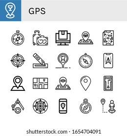 gps simple iconos set. Contiene iconos como Marcador de posición, brújula, luna de miel, seguimiento, ubicación, mapas, marcador, gps, clavija, navegador, que se pueden utilizar para web, móvil y logotipo