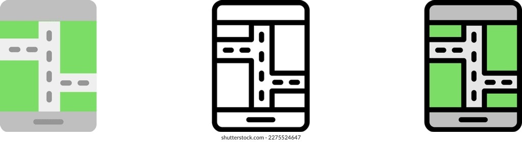 Gps, icono vector de smartphone en diferentes estilos. Línea, color, contorno relleno