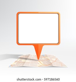 gps square icon dropping on map orange color.vector illustration