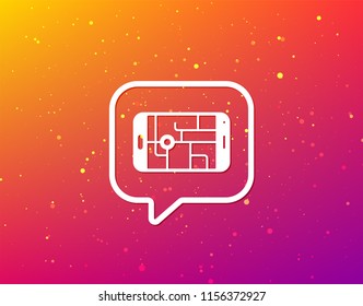 Gps street navigation icon. Smartphone device symbol. Location egg concept. Soft color gradient background. Speech bubble with flat icon. Vector