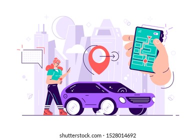	
Gps system, cartography display, location on the city map, navigation in the smartphone and tablet, the path is paved to the car. Flat style vector illustration
for web page, social media, documents