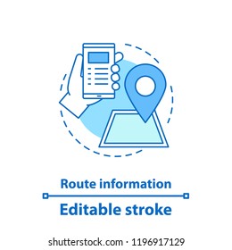 GPS system concept icon. Car GPS navigation app idea thin line illustration. Route searching. Vector isolated outline drawing. Editable stroke