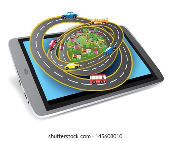 diseño de ilustración de tableta gps sobre fondo blanco