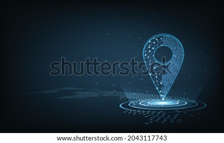 Gps technology background.Vector pin icon Gps on dark blue background.Travel way concept.Find trip, Geo pinpoint.Location navigator vector illustration.