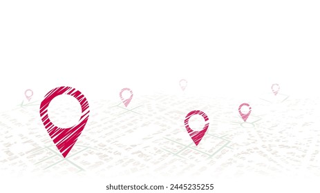 GPS. Track navigation pins on street map. Red color point markers. Vector illustration on white background