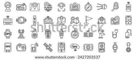GPS tracker icons set outline vector. Car geolocation app. City navigation map
