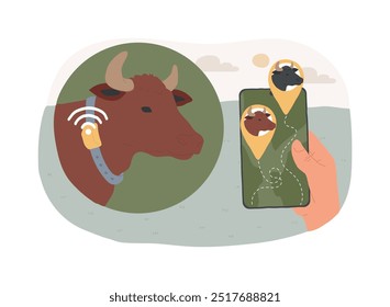 GPS tracking collars isolated cartoon vector illustrations. Livestock tracking and geofencing, modern agriculture, smart farming, managing farms using technologies like IoT vector cartoon.