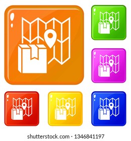 Gps tracking delivery box icons set collection vector 6 color isolated on white background