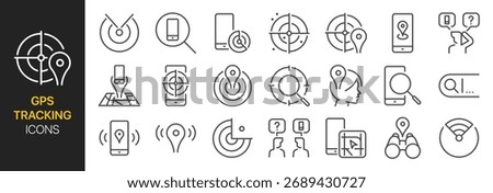GPS Tracking icon set. It included find, my phone, location, signal, search and more icons. Editable Vector Stroke.