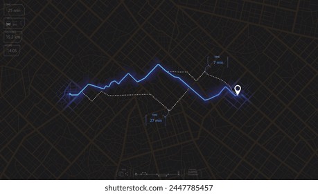 Gps tracking on city map. Track navigation pin on street maps, navigate mapping locate position pin. Abstract map background. Digital art. Editable vector illustration