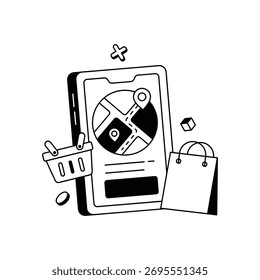 GPS tracking and store location on smartphone Vector Icons

