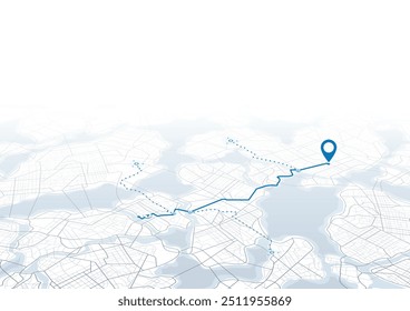 Sistema de rastreamento GPS para navegar e encontrar a cidade. Direções para diferentes locais. Mapa de ruas da cidade com vários pontos de interesse. Ilustração vetorial