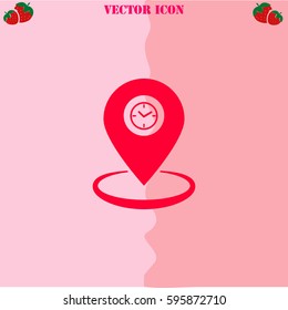 GPS vector  icon. Strawberry Background.