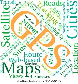 GPS word cloud on a white background. 