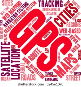 GPS word cloud on a white background. 