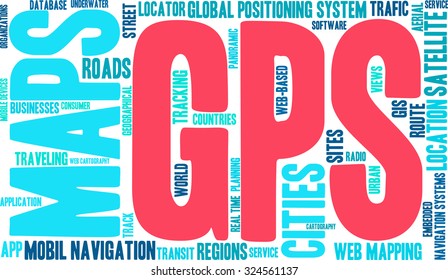 GPS word cloud on a white background. 